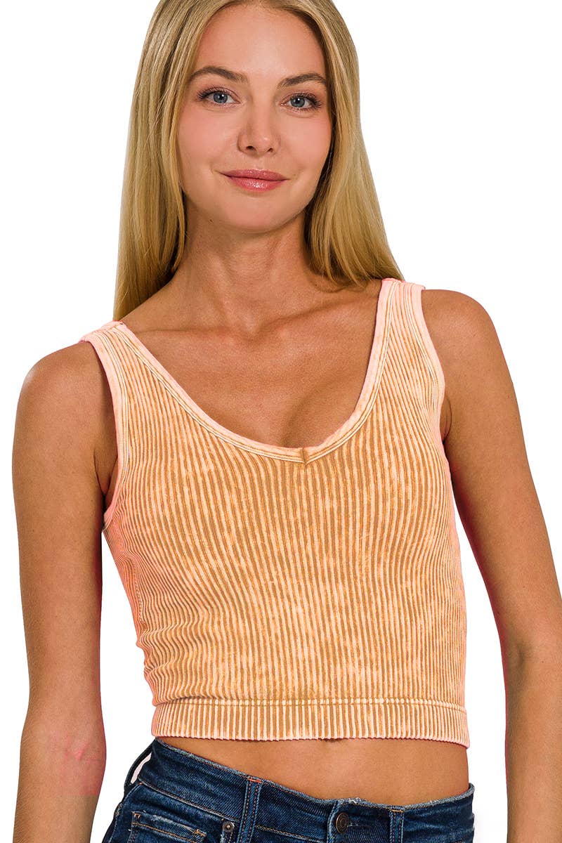 `Zenana Washed Seamless Rib Tank