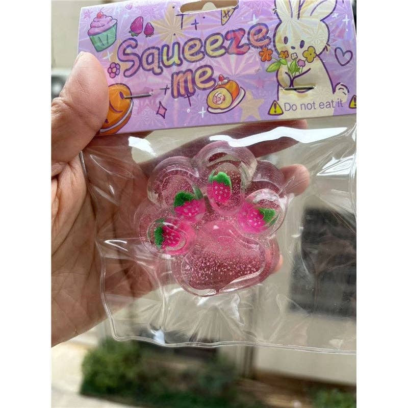 Crystal Strawberry Cat Paw Squishy Toy Taba Stress Relief Decompression Fun