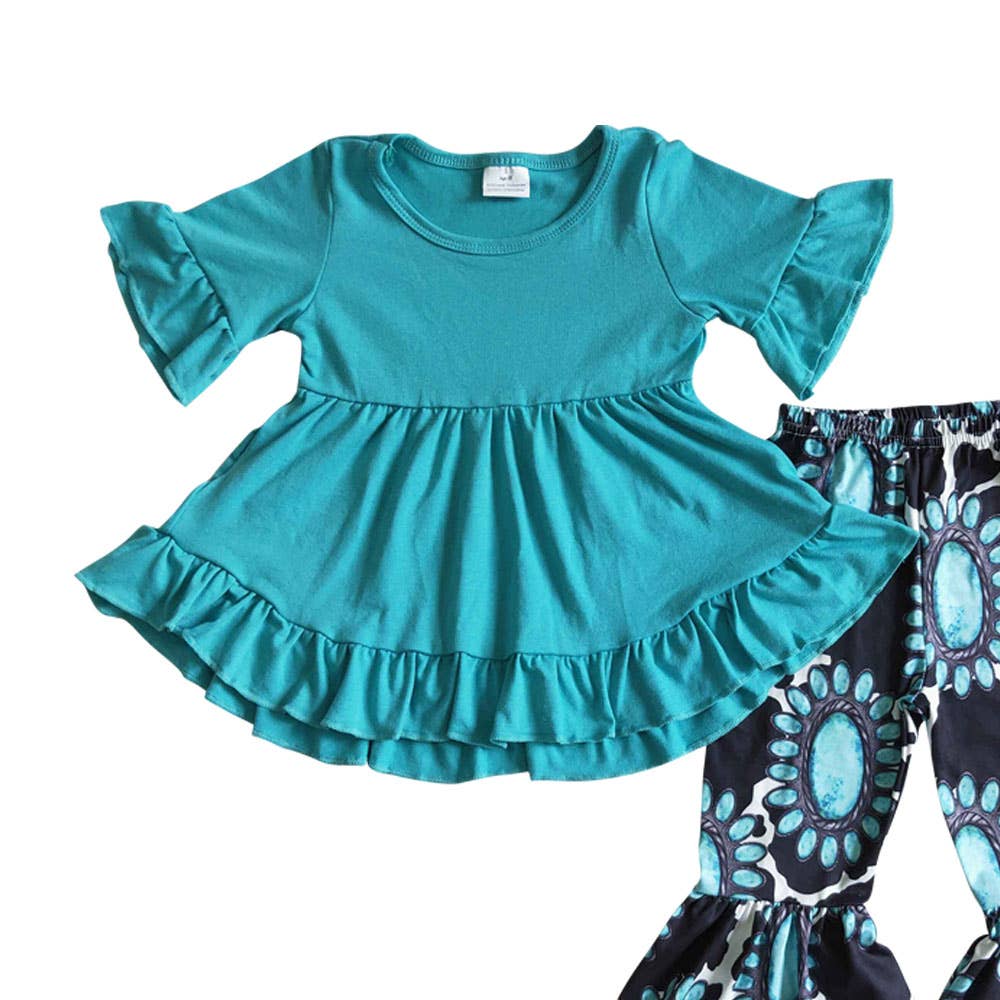Baby girls turquoise hi-low tunic bell pants clothes