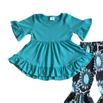 Baby girls turquoise hi-low tunic bell pants clothes