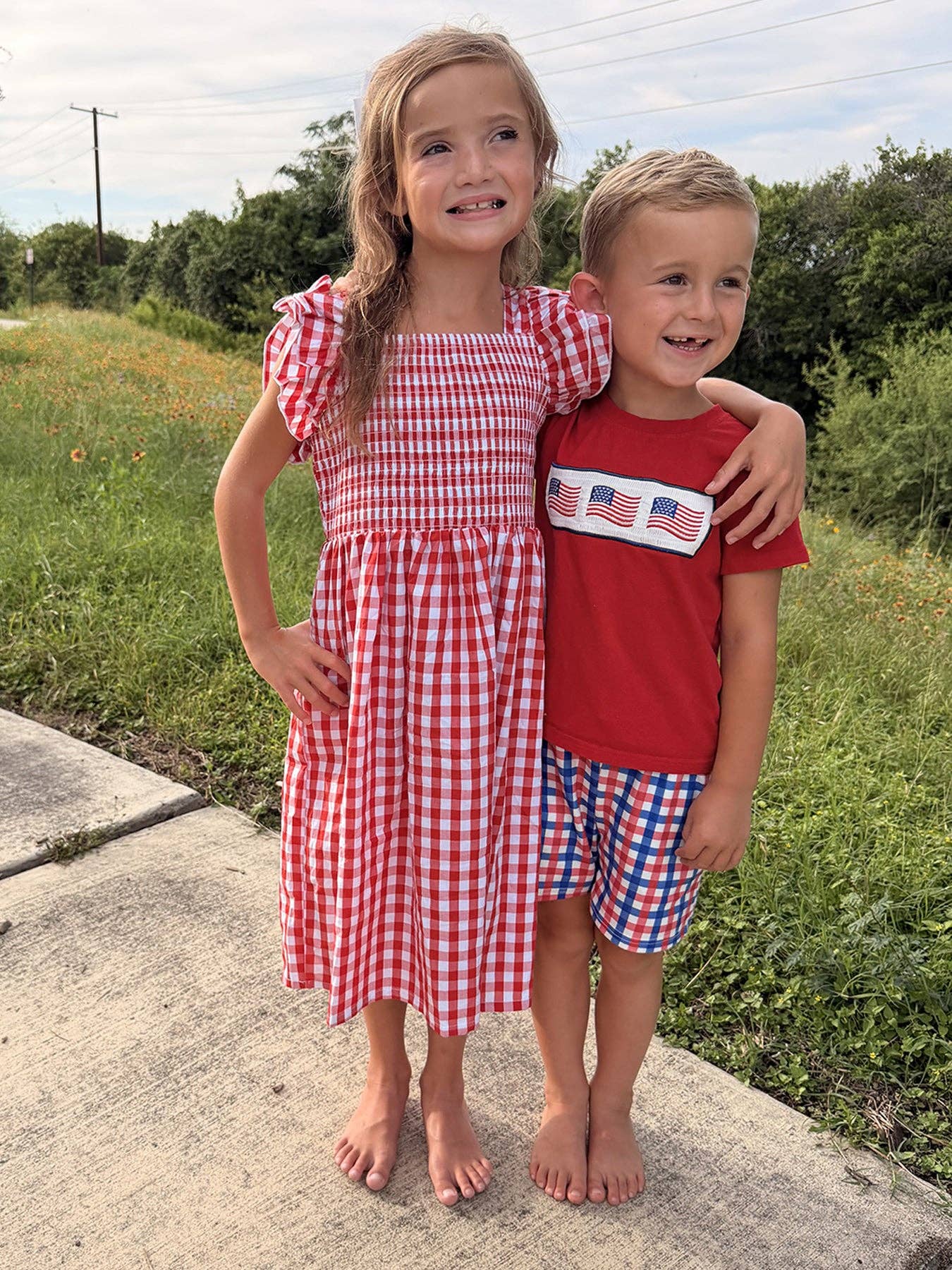 Boys 4th of July Plaid Flag Set