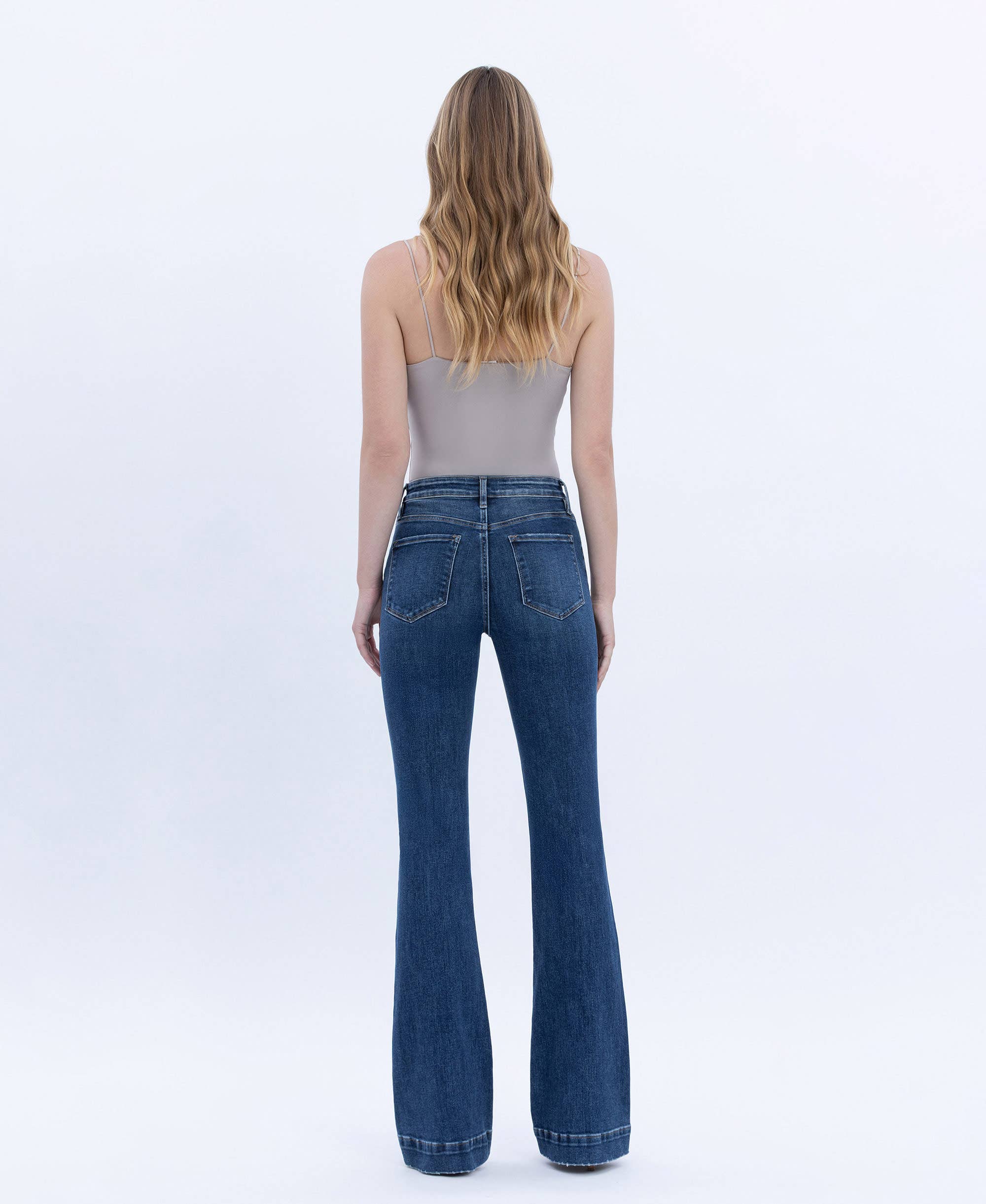 HIGH RISE DARK WASH TROUSER HEM BOOTCUT JEANS T6501