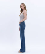 HIGH RISE DARK WASH TROUSER HEM BOOTCUT JEANS T6501