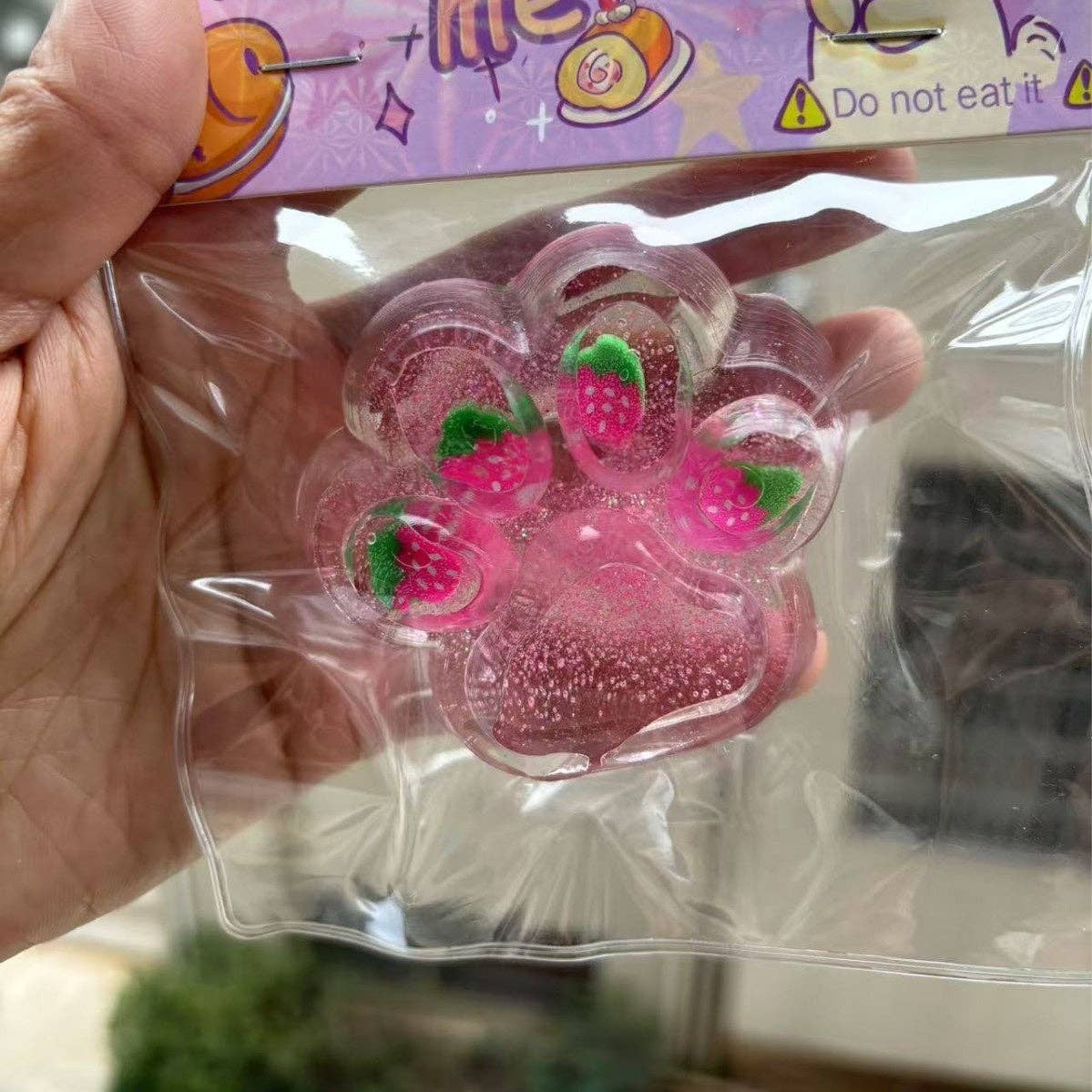 Crystal Strawberry Cat Paw Squishy Toy Taba Stress Relief Decompression Fun
