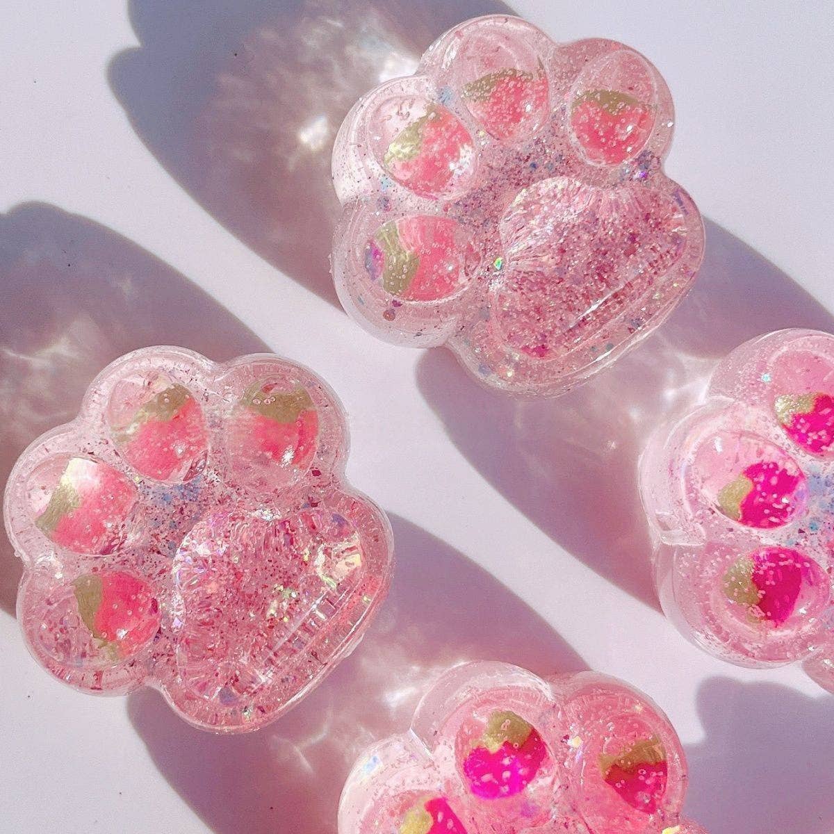 Crystal Strawberry Cat Paw Squishy Toy Taba Stress Relief Decompression Fun