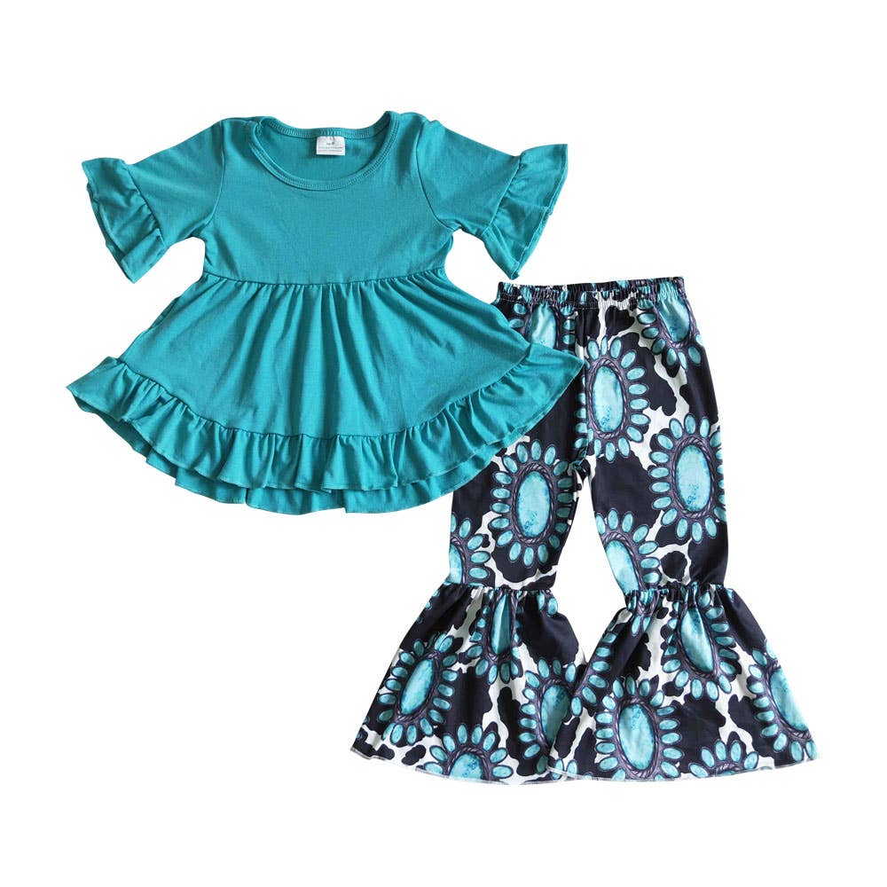 Baby girls turquoise hi-low tunic bell pants clothes