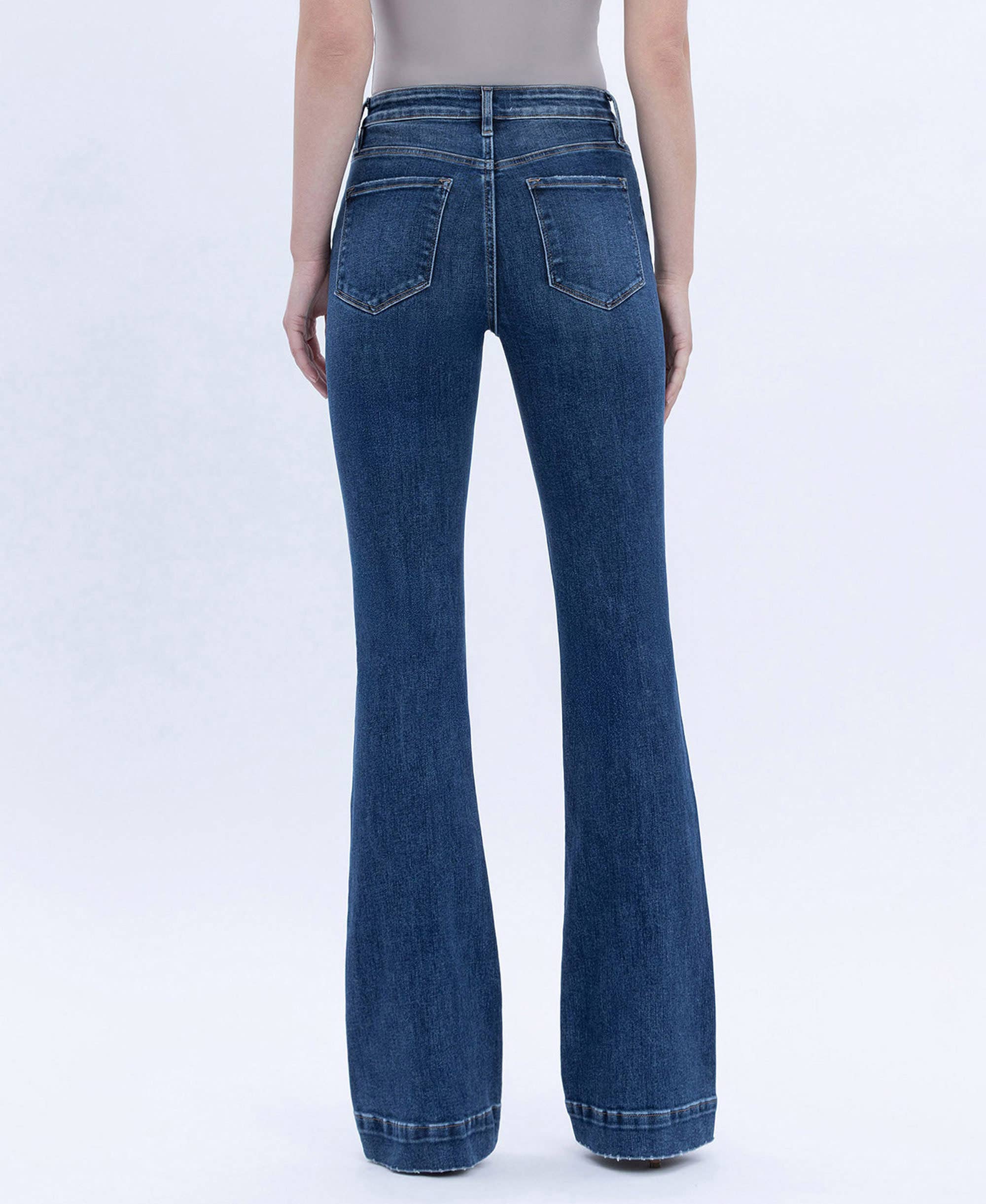 HIGH RISE DARK WASH TROUSER HEM BOOTCUT JEANS T6501