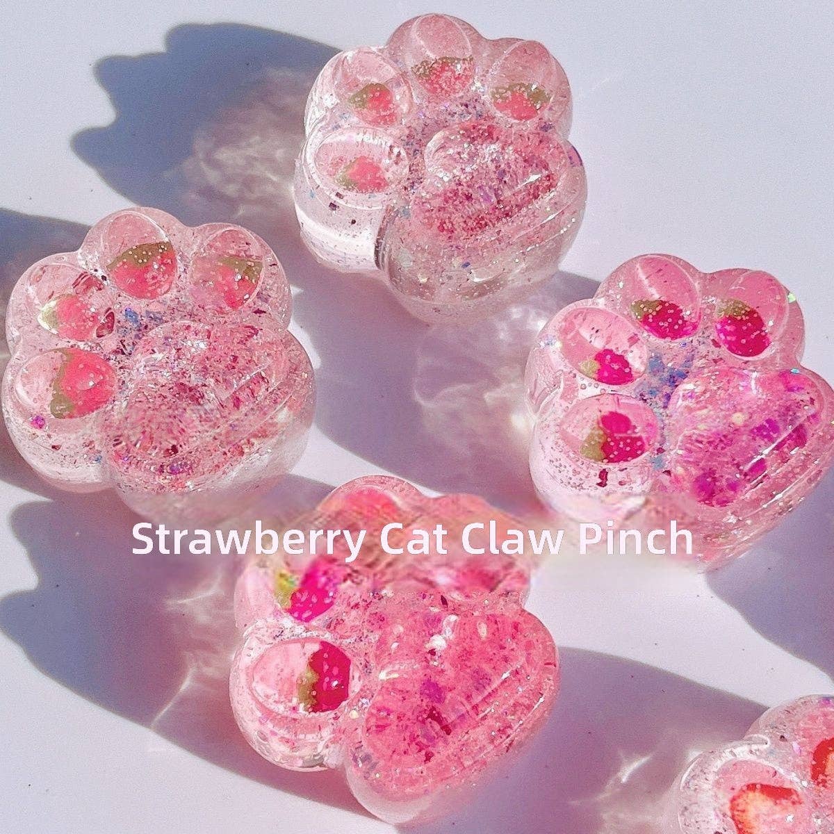 Crystal Strawberry Cat Paw Squishy Toy Taba Stress Relief Decompression Fun