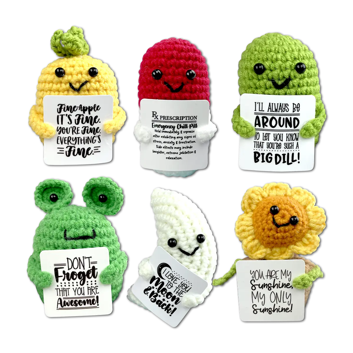 Emotional Support Crochet Plush Pals with Sayings Assortment