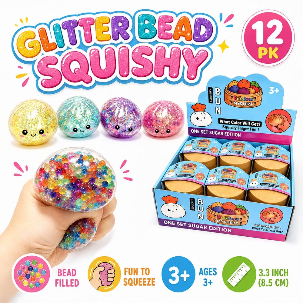 12pk Glitter Bead Bun Squishy Squeeze Toy Sensory Fidget Dumpling