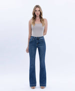 HIGH RISE DARK WASH TROUSER HEM BOOTCUT JEANS T6501