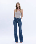 HIGH RISE DARK WASH TROUSER HEM BOOTCUT JEANS T6501