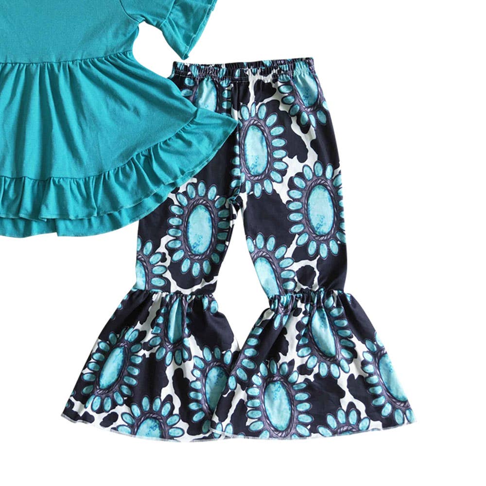 Baby girls turquoise hi-low tunic bell pants clothes
