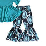 Baby girls turquoise hi-low tunic bell pants clothes